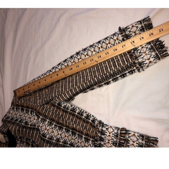 Tory Burch Jessica Tweed Jacket Size 6 Blazer Hidden Snaps Fringe Brown Black - Picture 7 of 9